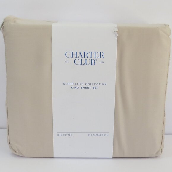 NEW Charter Club King Sleep Luxe Cotton Sheet Set 800 Thread Count - Beige - Picture 1 of 9